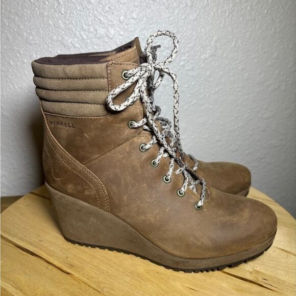 Merrell Tremblant Wedge Waterproof Boots Brown Leather Size 8 Women's NWOT - Picture 3 of 9